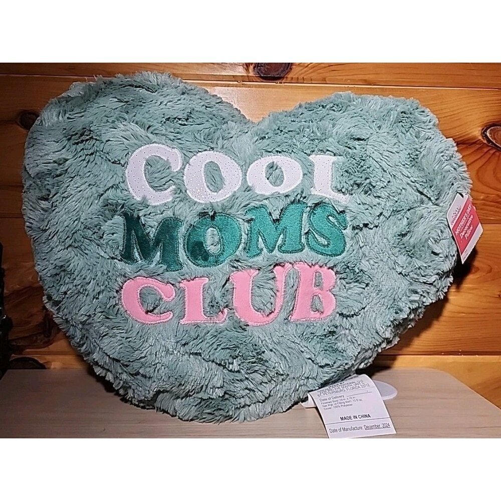 NWT Green Heart Shaped Decorative Pillow Cool Mom's Club Plush Mother's Day